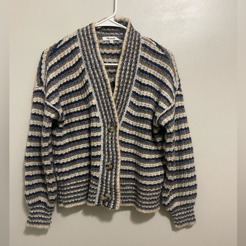 Madewell Chunky Striped Cardigan in Blue and Cream